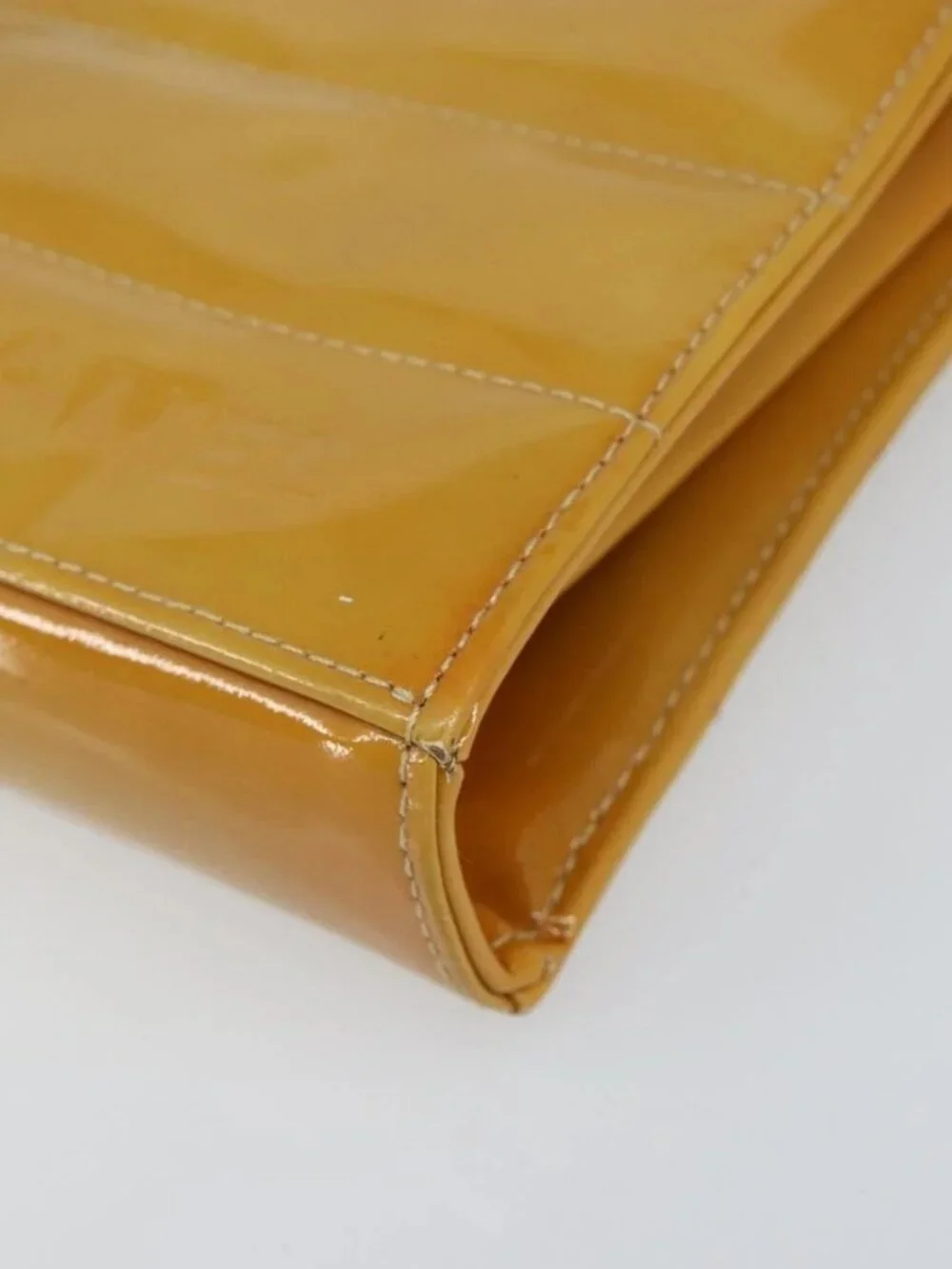CHANEL Choco Bar Shoulder Bag Enamel Yellow CC Auth 152372